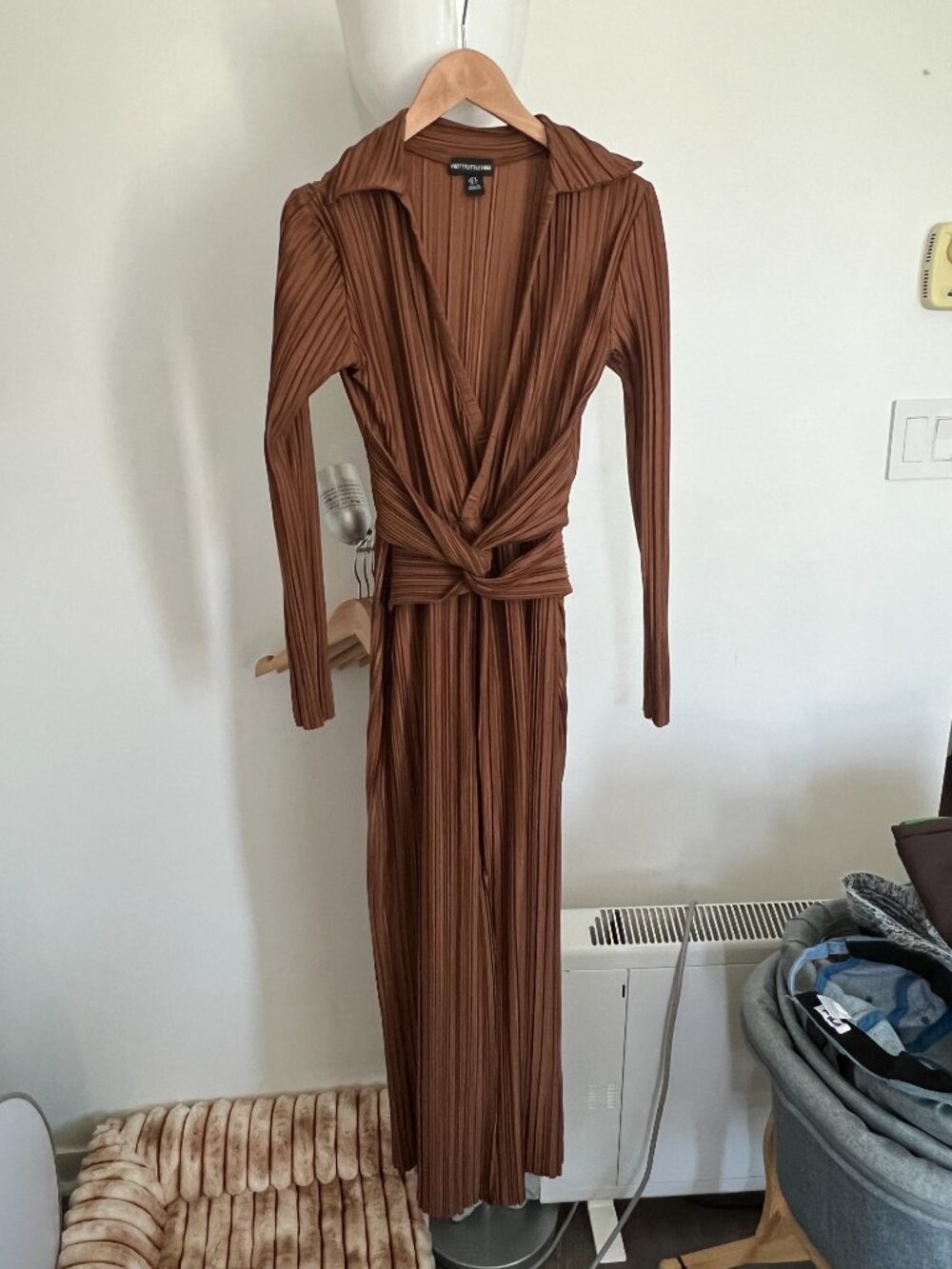 Brown pleated maxi dress